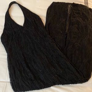 BLACK LONG BEADED EVENING GOWN